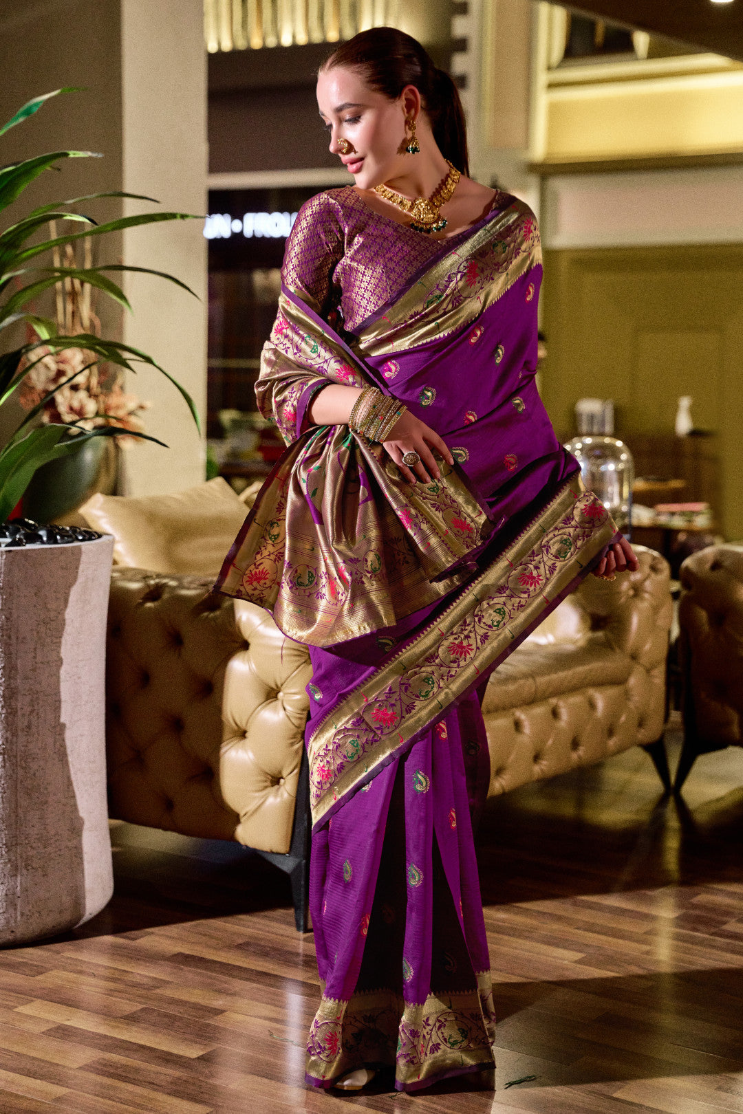 Magenta Paithani saree