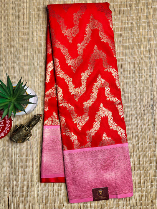 Red and pink necklace pattern semi Kanchi silk