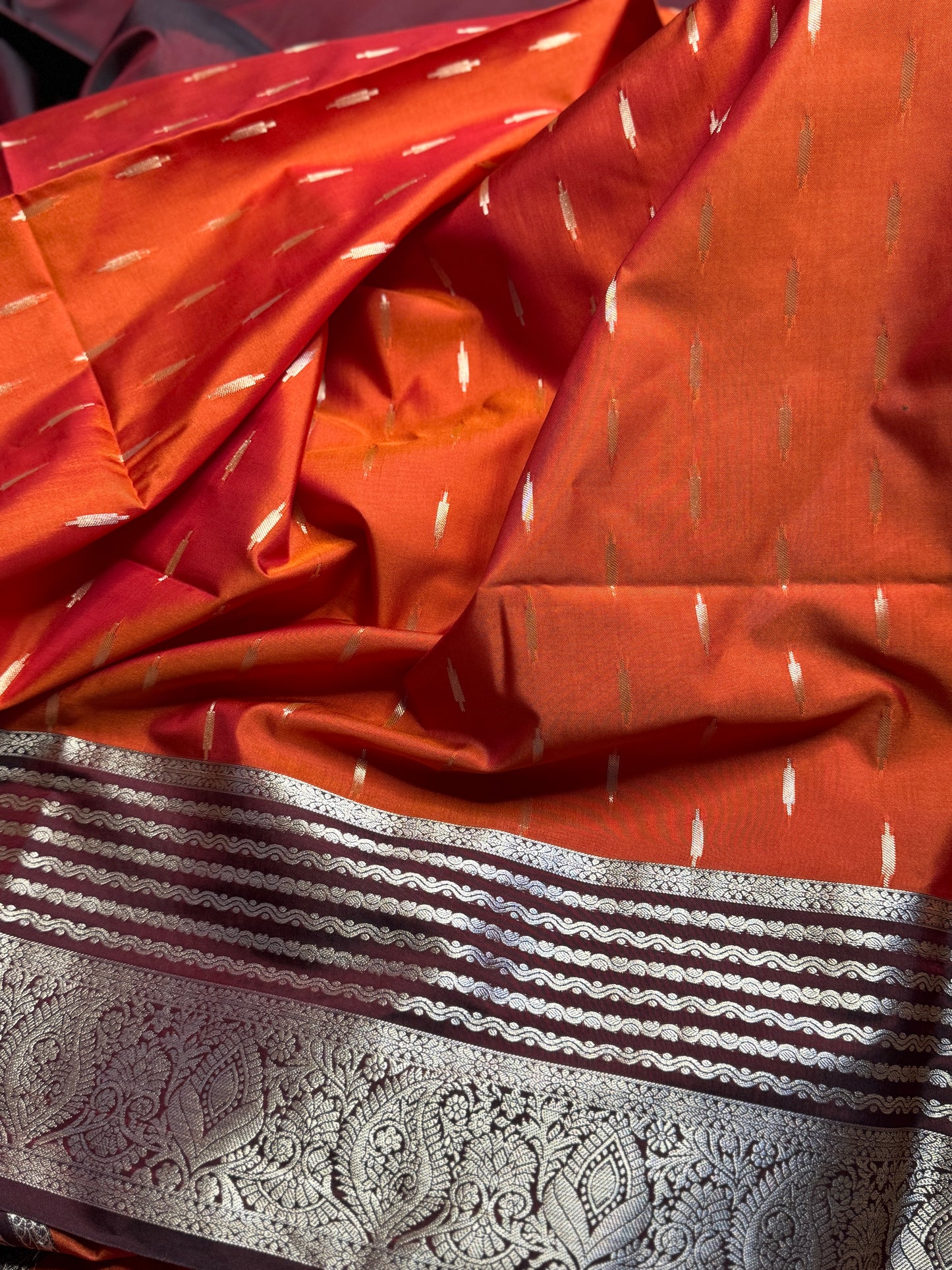 Rust orange and Brown semi Kanchi silk
