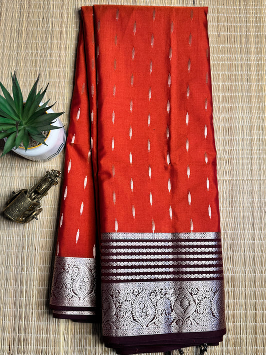 Rust orange and Brown semi Kanchi silk