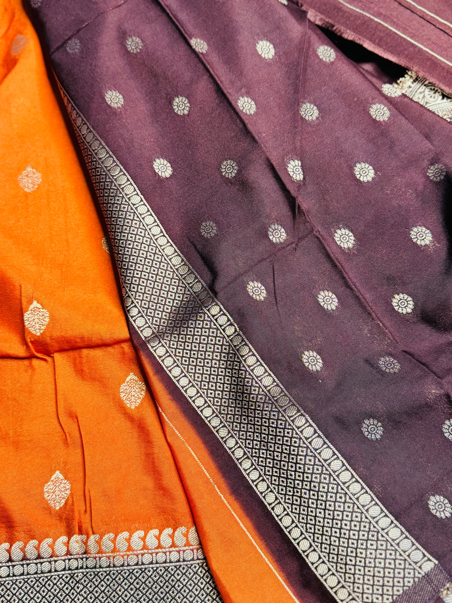 Orange and Brown semi Kanchi silk with mango border