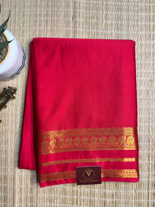 Red Semi Mysore silk Crepe saree with lotus border