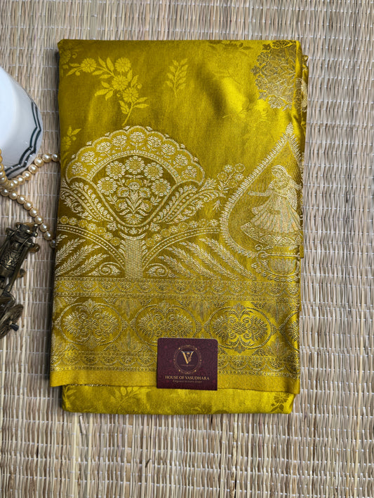 Golden Yellow Satin silk saree