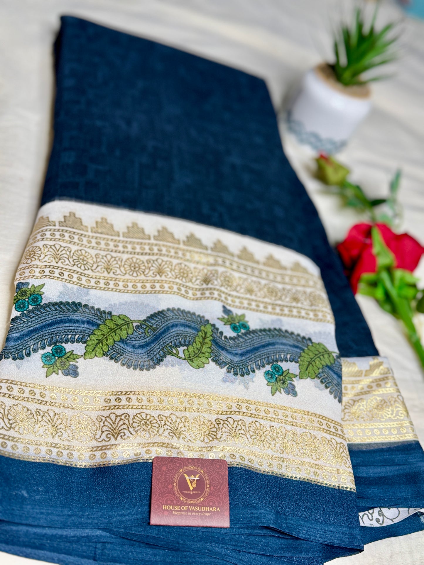 Dark grey Georgette with bentex border