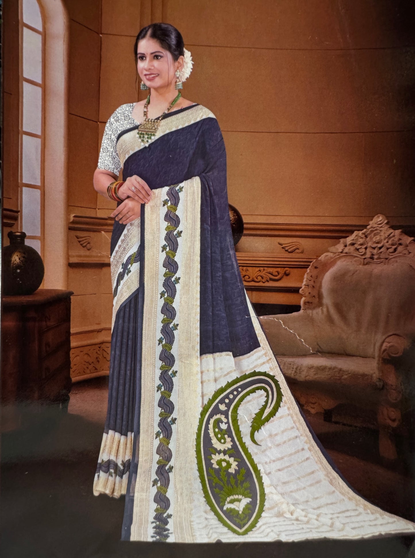 Dark grey Georgette with bentex border