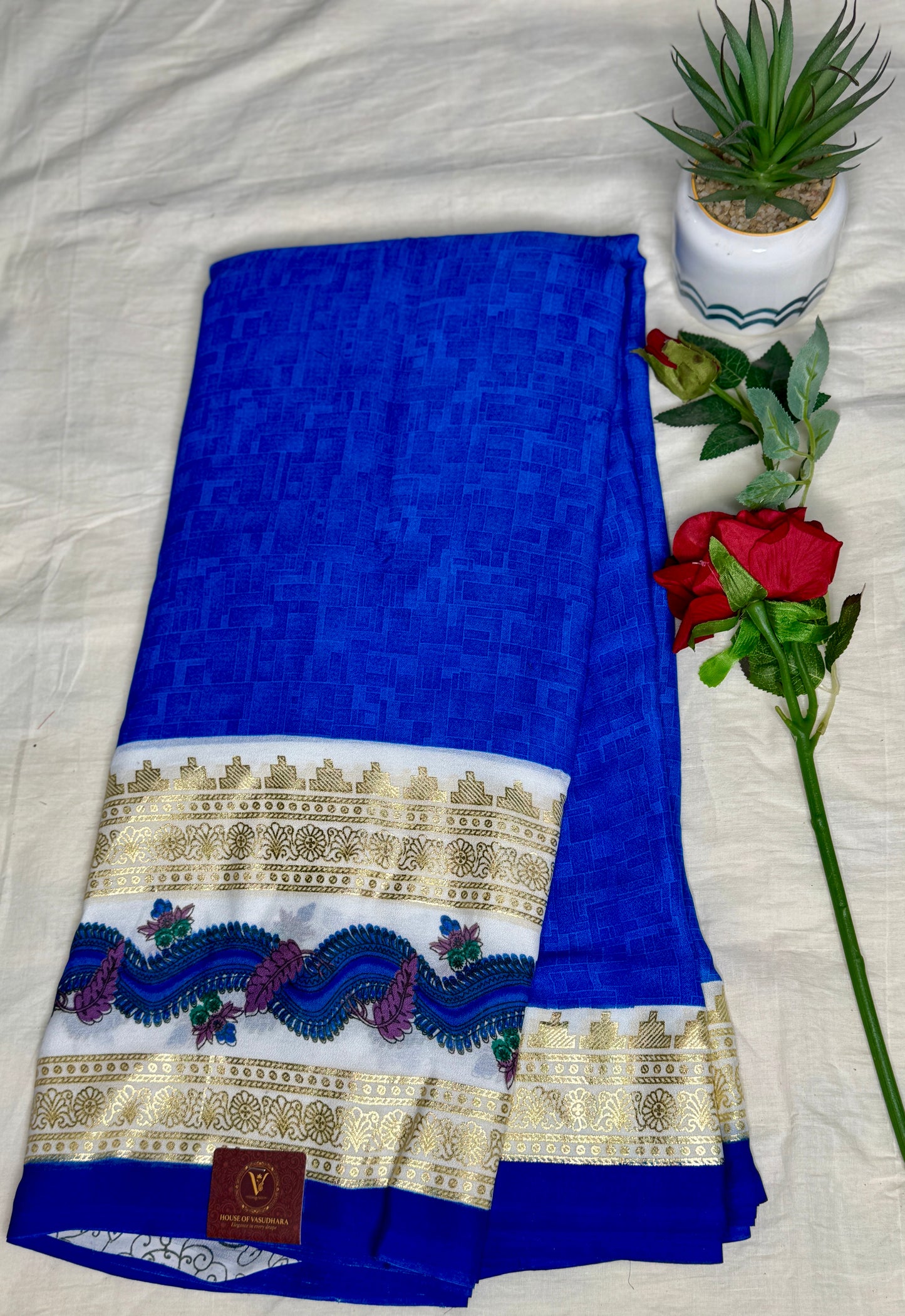 Dark blue Georgette with Bentex border