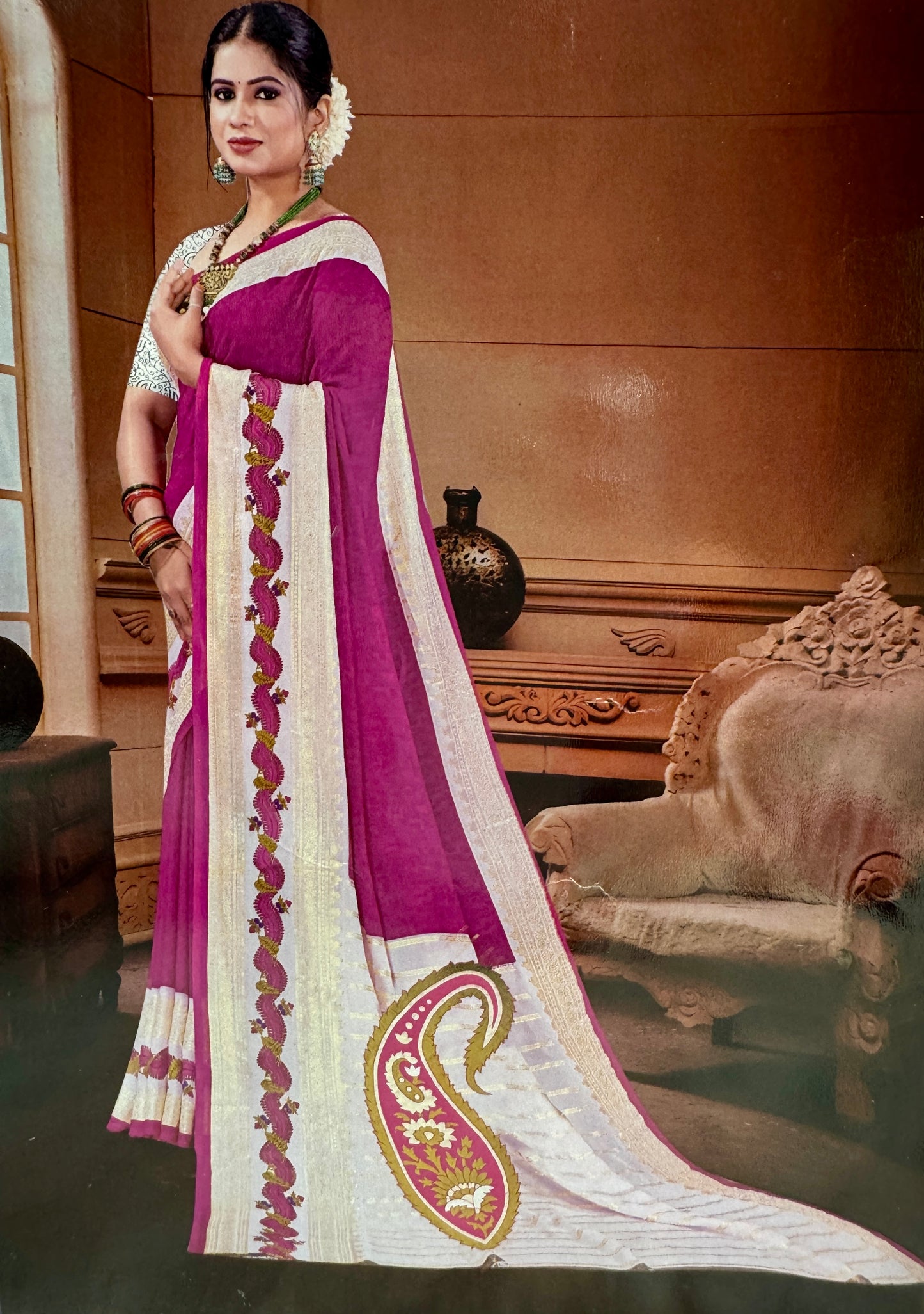 Rani Pink Georgette with Bentex border