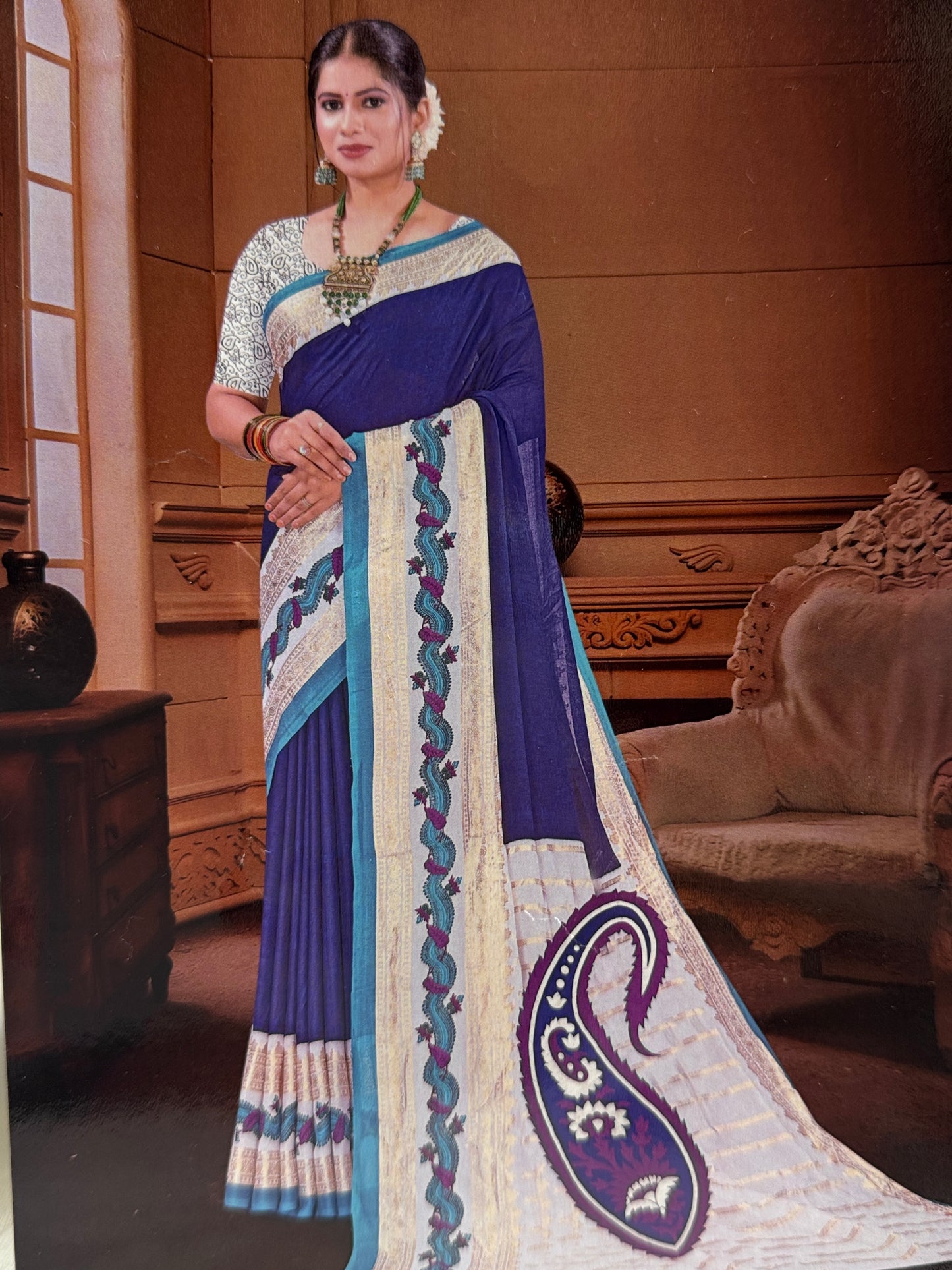 Royal Blue Georgette with Bentex border
