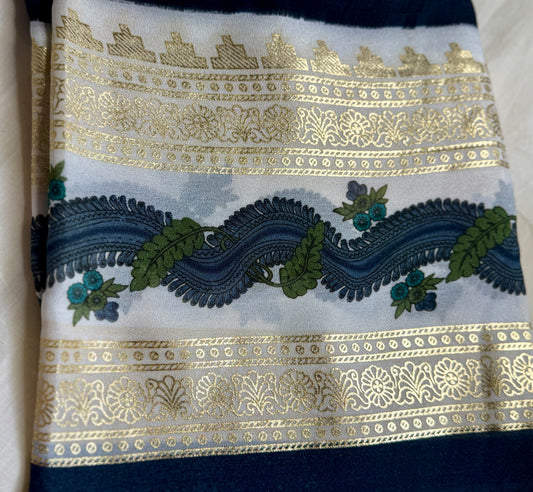 Dark grey Georgette with bentex border