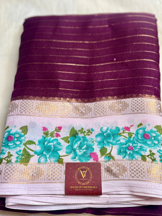 Royal Plum Georgette with Floral Bentex border