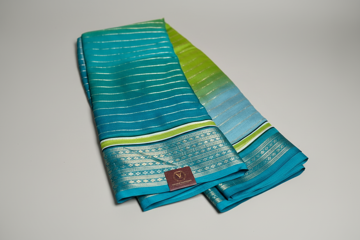 Blue Ombre Royal stripes Semi Crepe