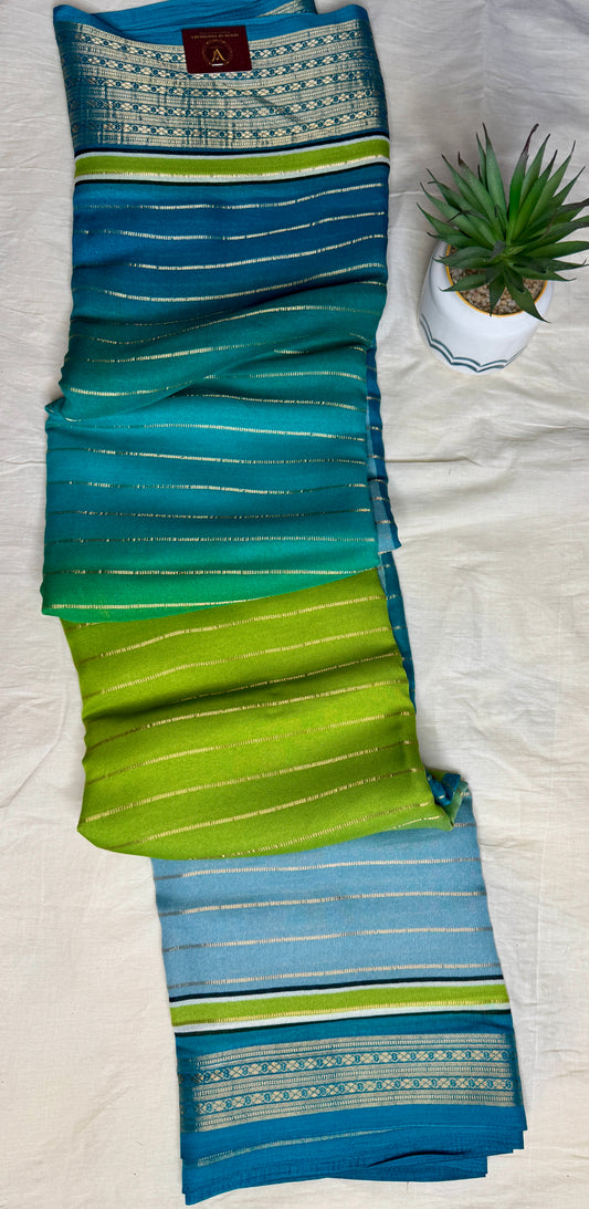 Blue Ombre Royal stripes Semi Crepe