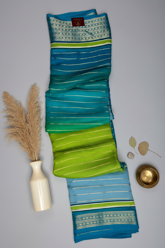 Blue Ombre Royal stripes Semi Crepe