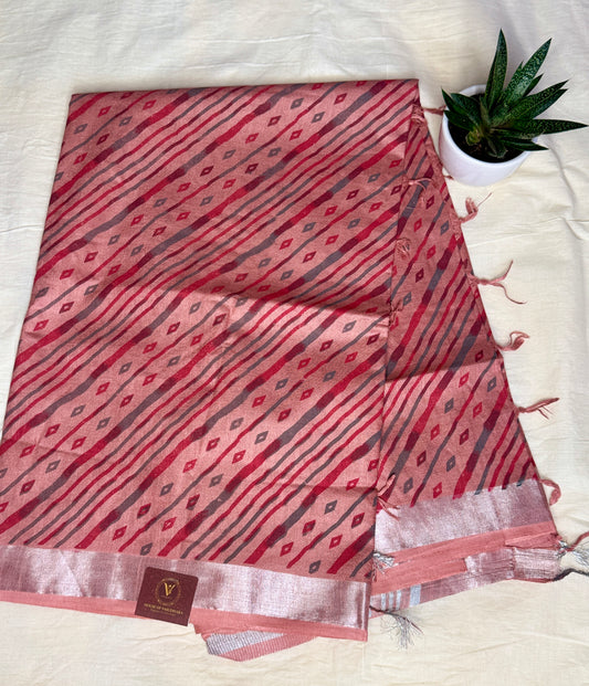 Peach & Pink mul cotton saree