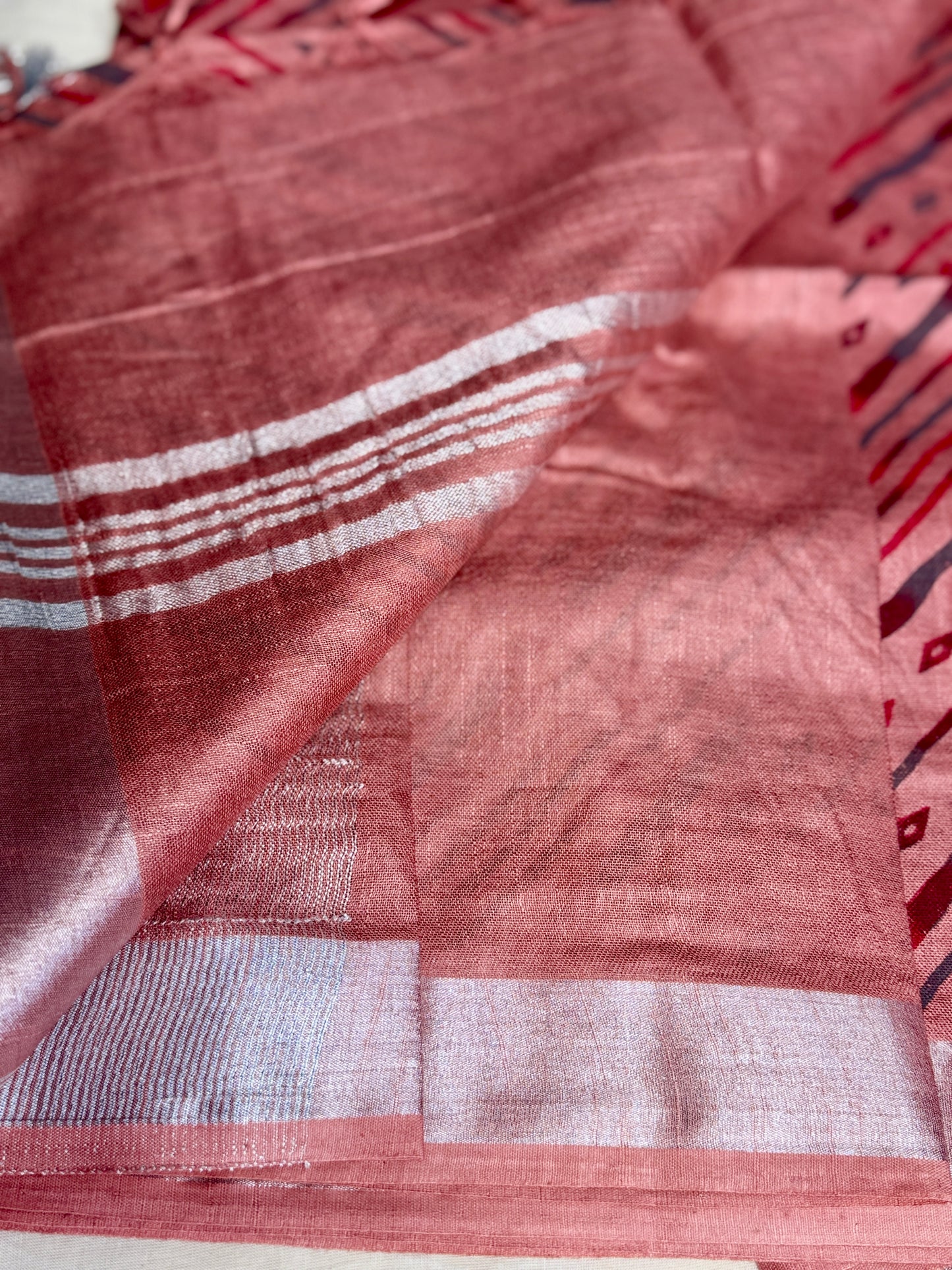 Peach & Pink mul cotton saree