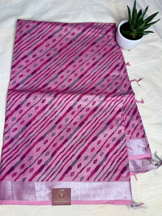 Pink mul cotton saree