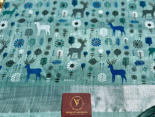 Teal blue animal print in Mul Cotton