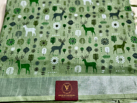 Green animal print in Mul Cotton