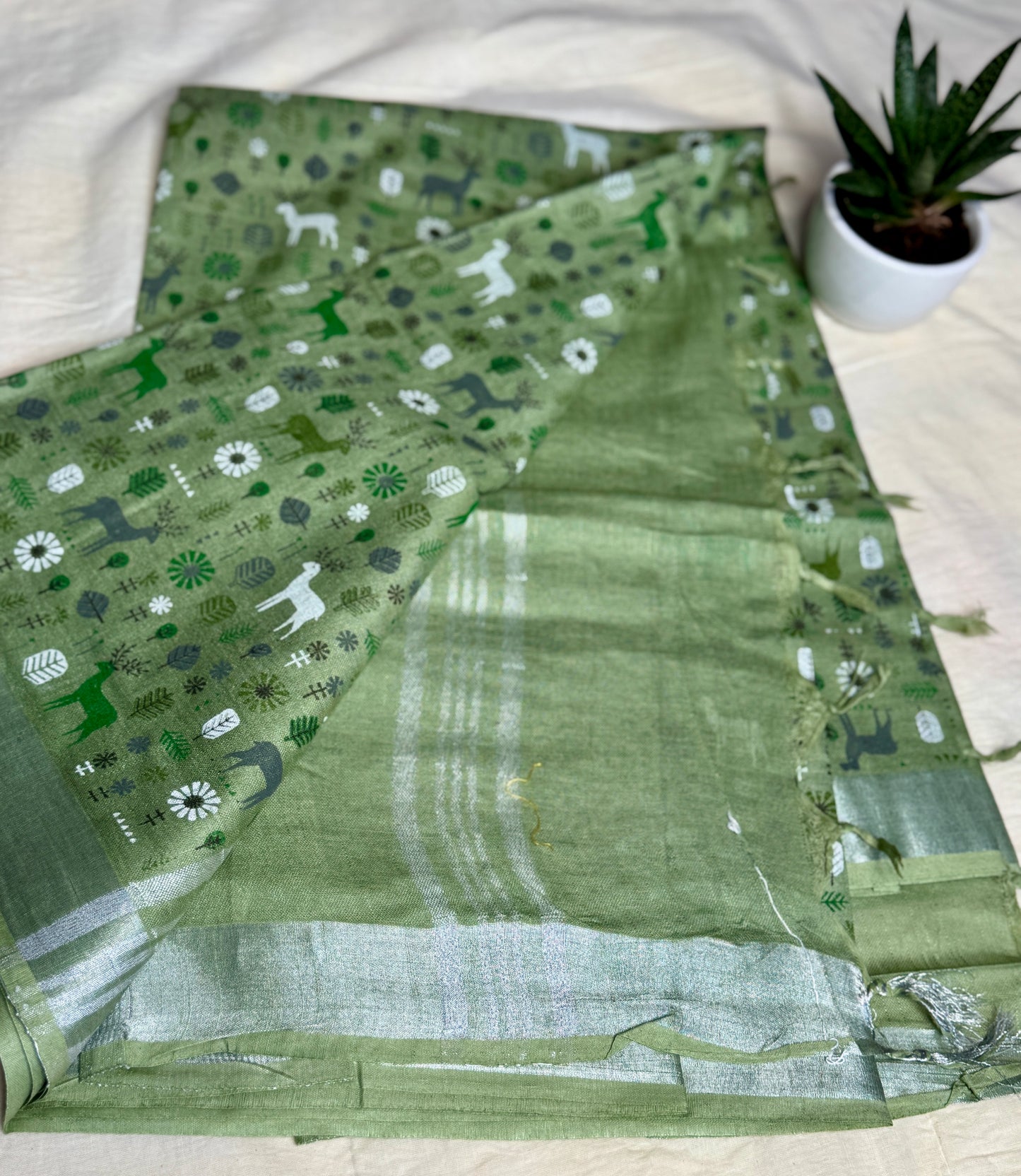 Green animal print in Mul Cotton