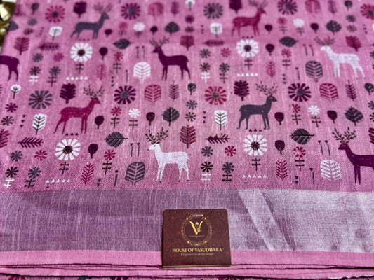 Powder Pink animal print in Mul Cotton