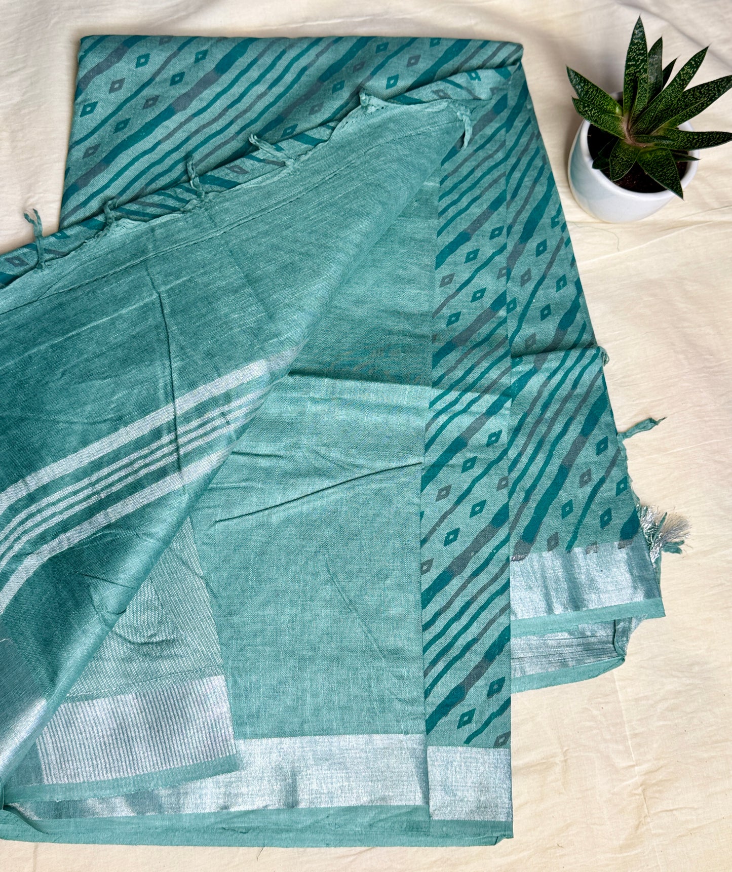 Sea Green mul cotton saree