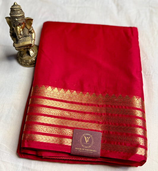 Classic Red Semi Crepe Silk Saree with Rich Zari Border