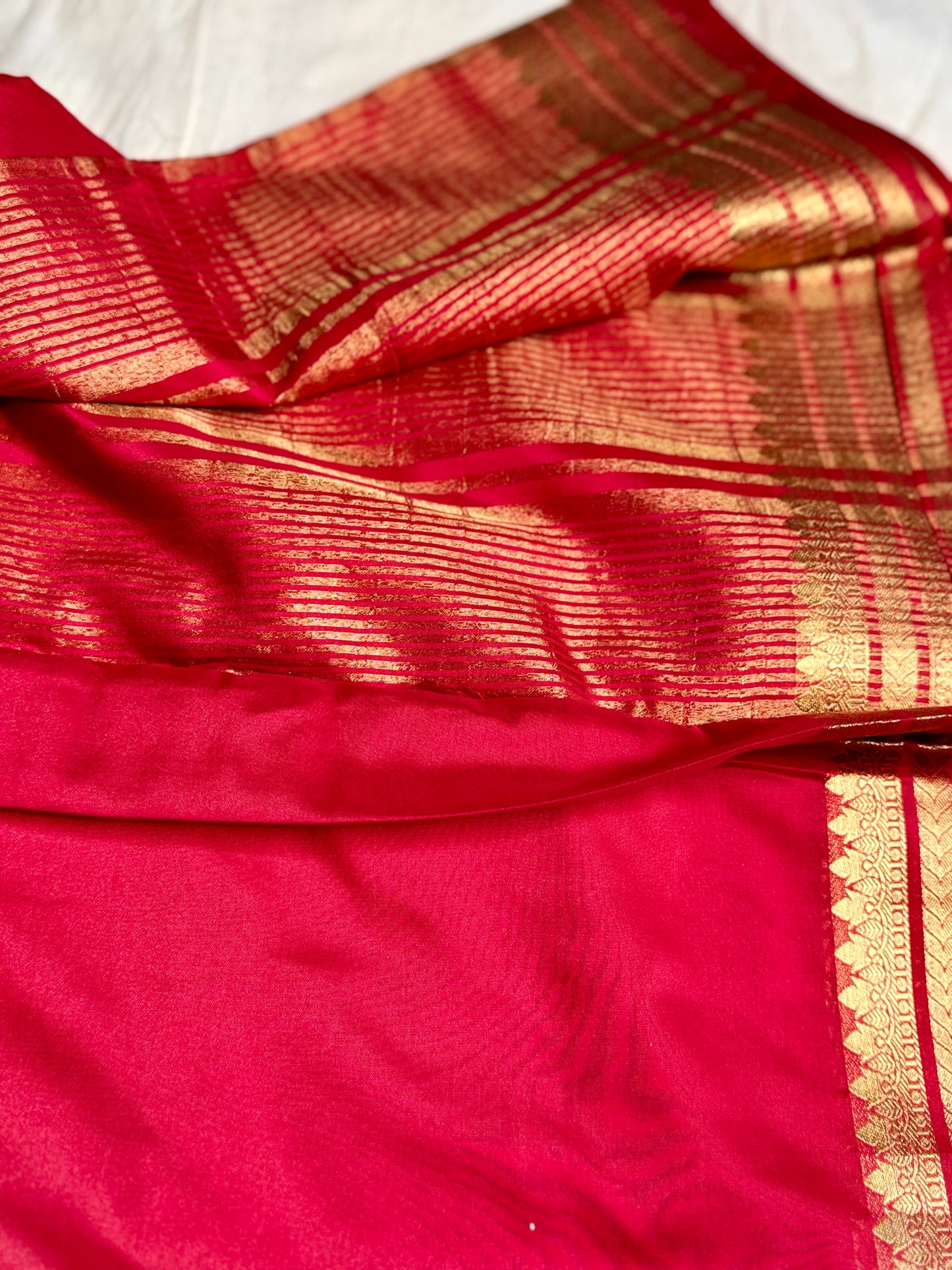 Classic Red Semi Crepe Silk Saree with Rich Zari Border