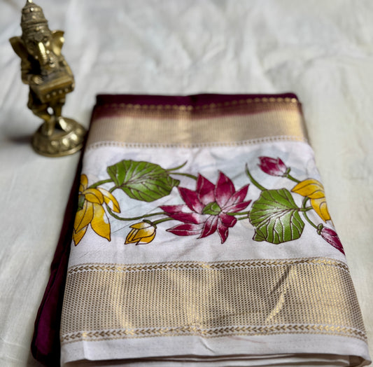Deep Burgandy Semi Crepe Silk Saree