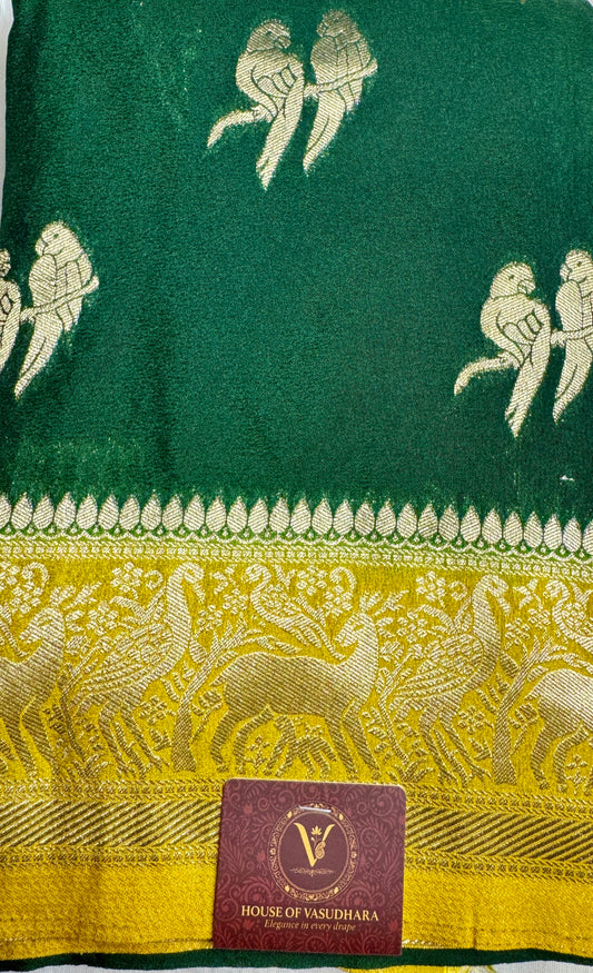 Green & Mustard Yellow Khadi Silk saree