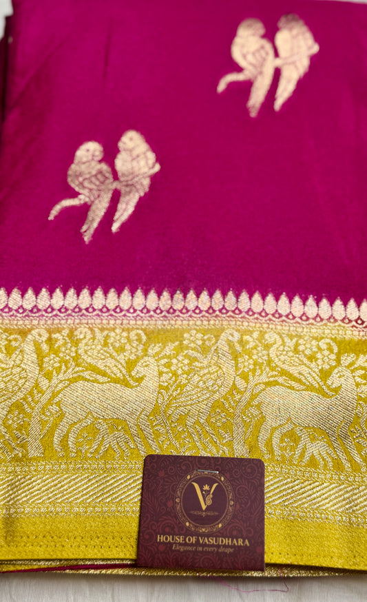 Rani Pink & Mustard Khadi Silk saree