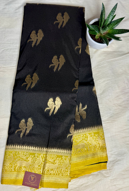 Black & Mustard Yellow Khadi Silk saree