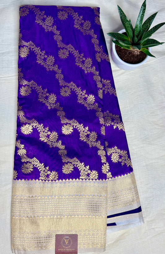 Purple & White Jaal pattern Khadi Silk saree