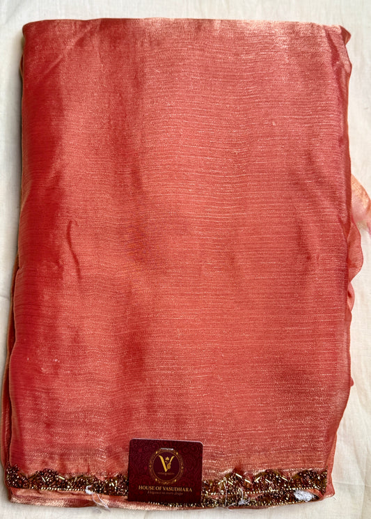 Peach Saree with Embellished Border