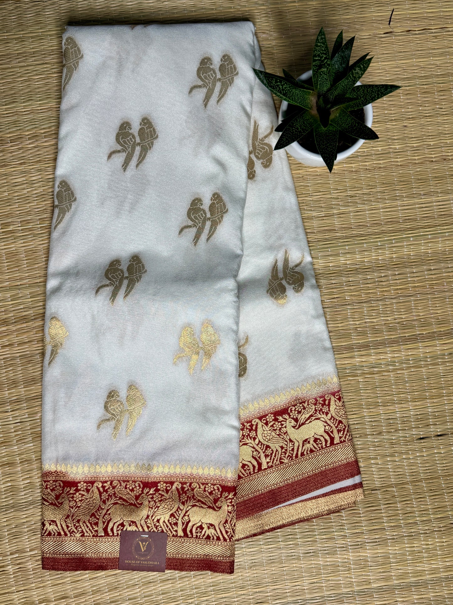White & Red Khadi Silk saree