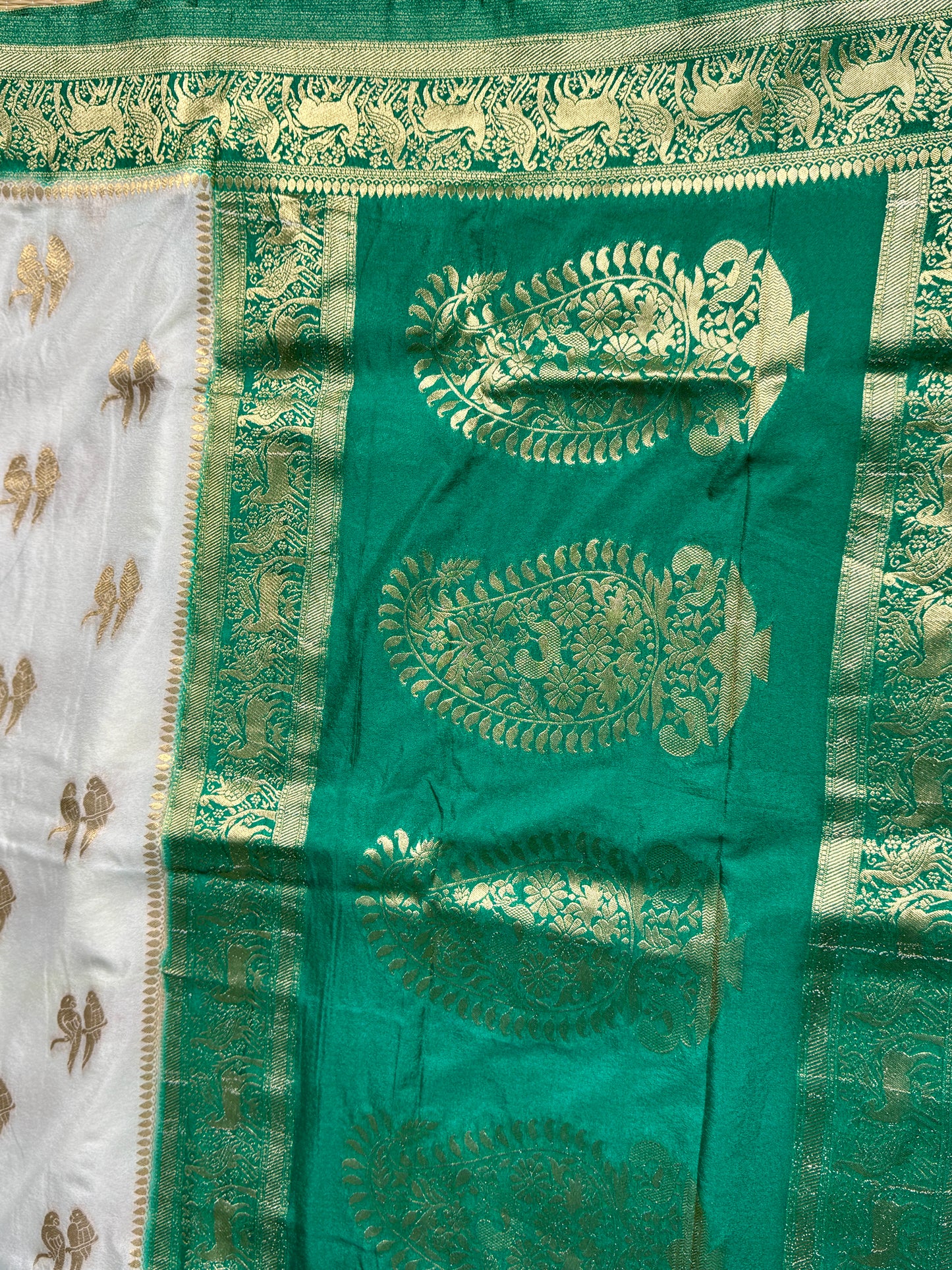 White & Green Khadi Silk saree