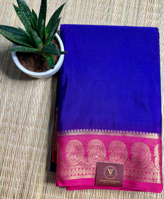 Royal Blue & Pink contrast Semi Mysore silk crepe