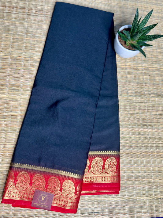 Black & Red contrast Semi Mysore silk crepe
