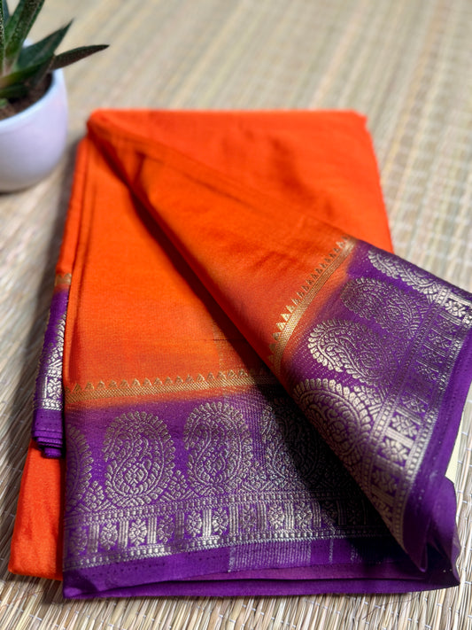 Orange & Purple contrast Semi Mysore silk crepe