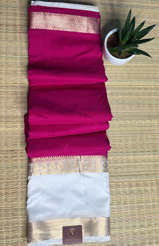 Rani Pink Semi Mysore silk crepe with Soft Cream Bentex border