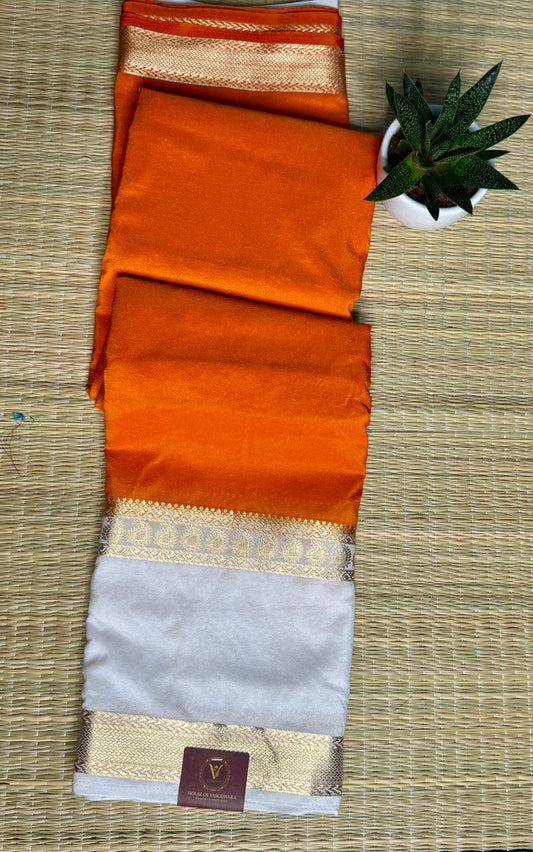 Orange Semi Mysore silk crepe with Soft Cream Bentex border