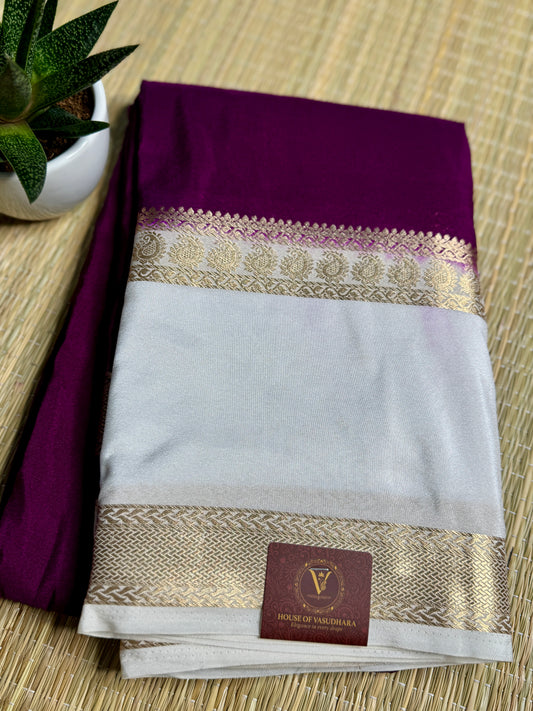 Magenta Semi Mysore silk crepe with Soft Cream Bentex border