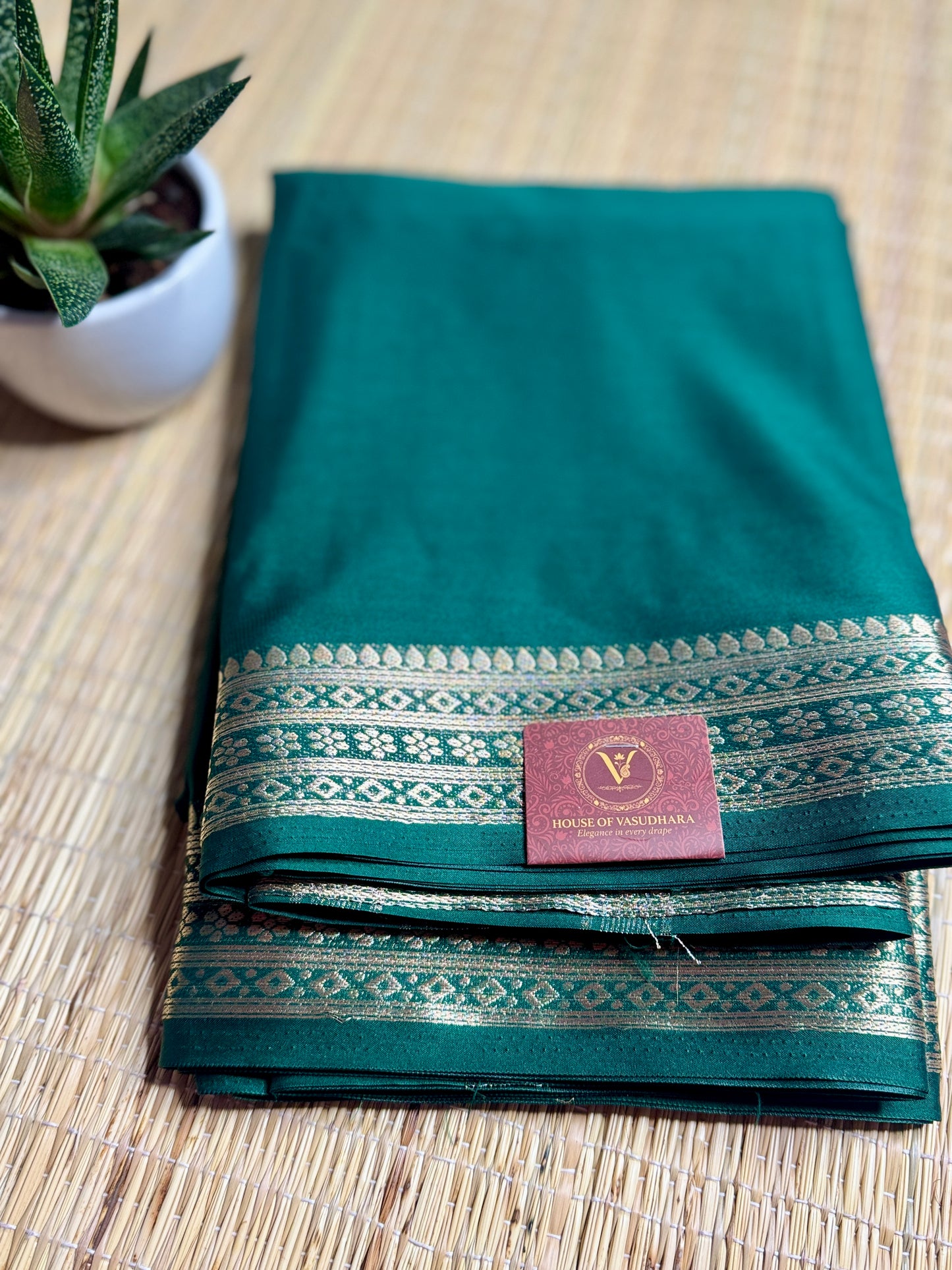 Bottle Green self colour Semi Mysore silk crepe