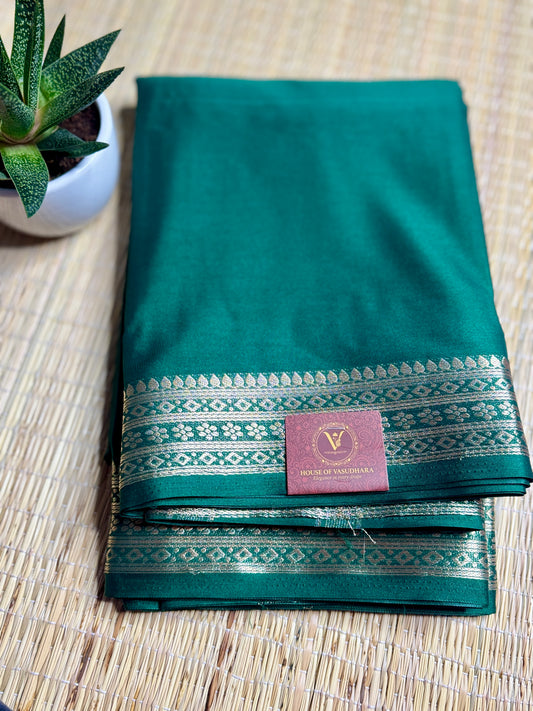 Bottle Green self colour Semi Mysore silk crepe