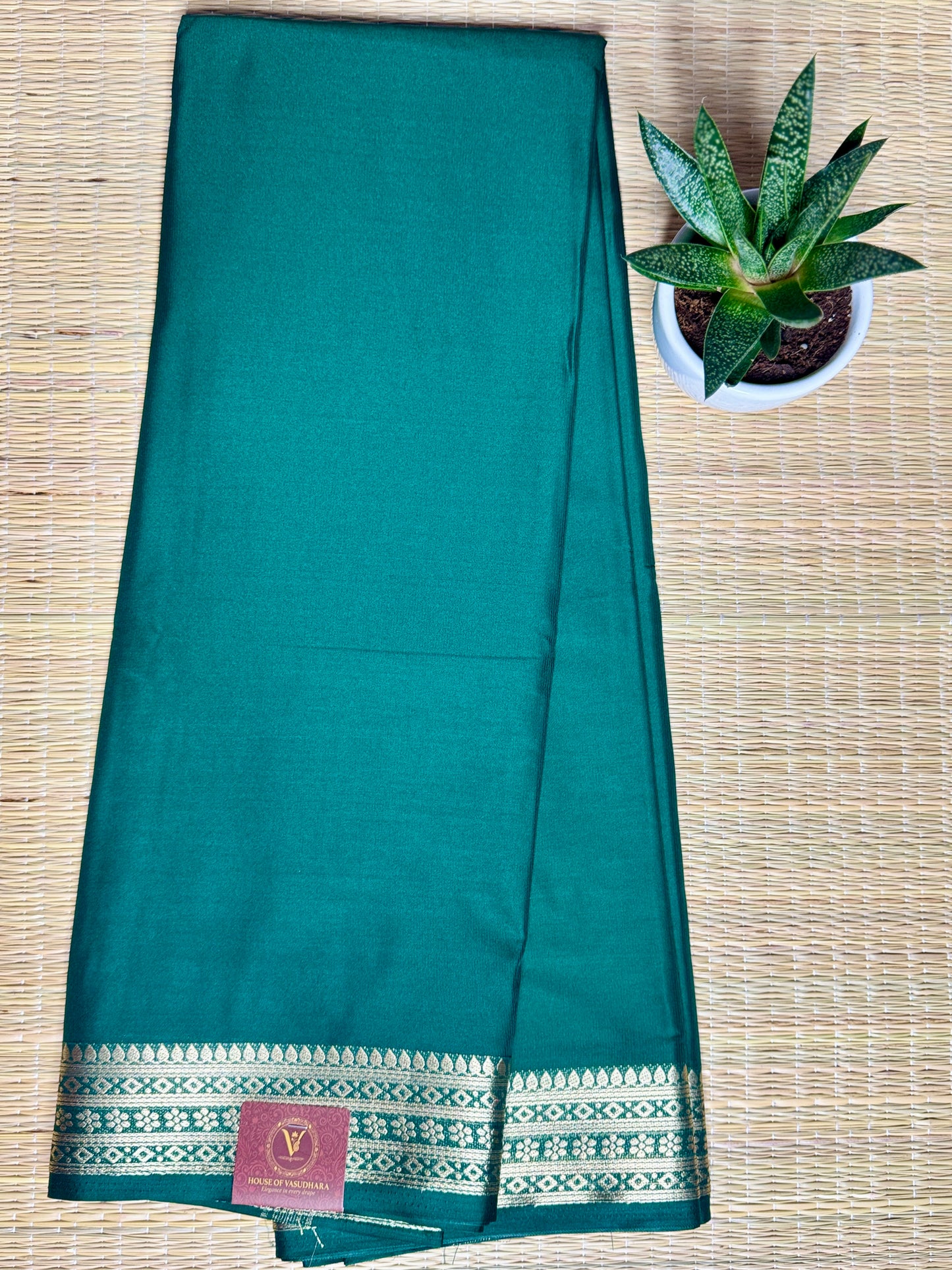 Bottle Green self colour Semi Mysore silk crepe