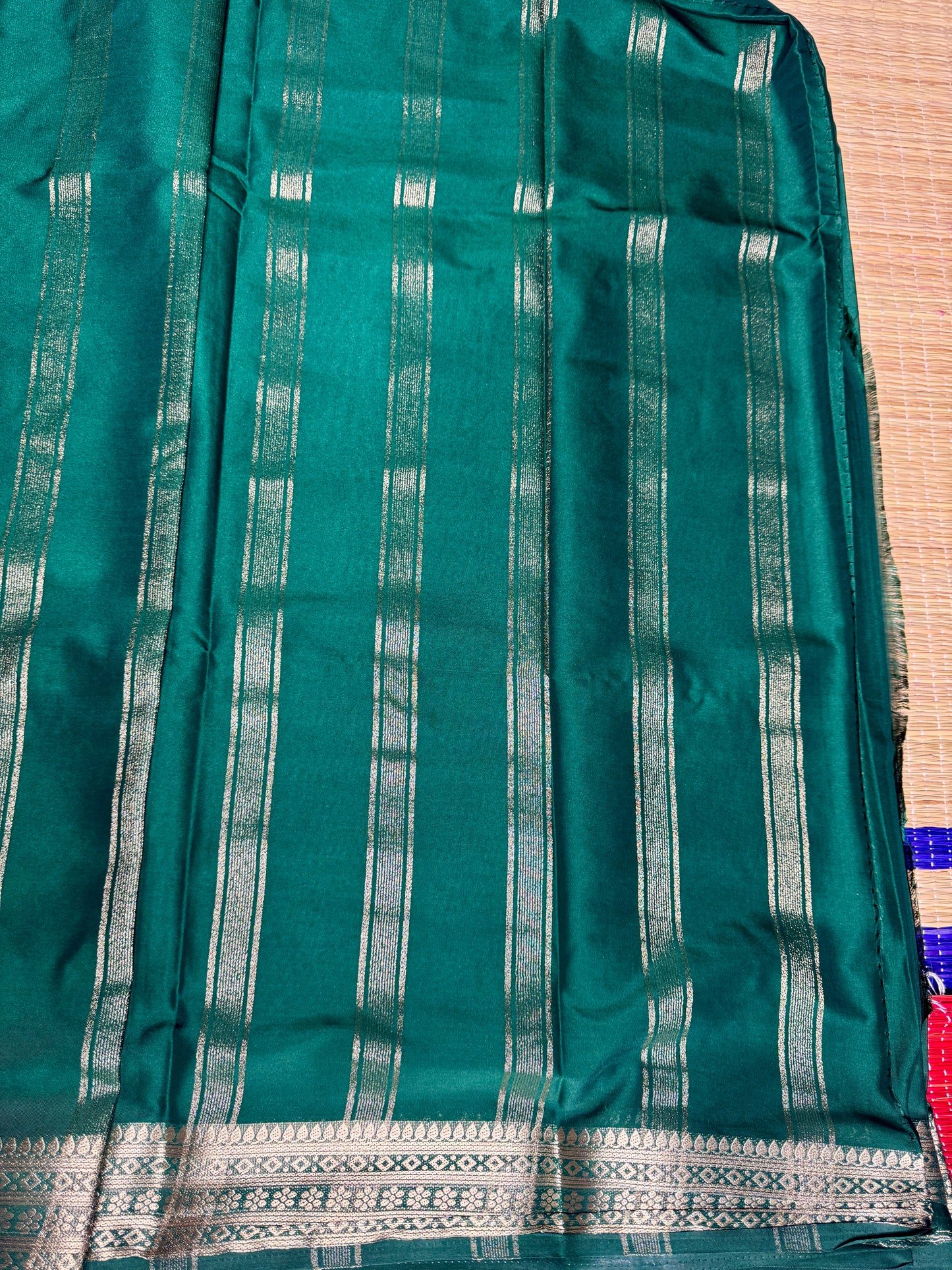 Bottle Green self colour Semi Mysore silk crepe