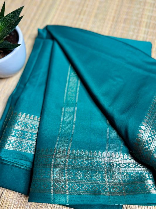 Sea Green self colour Semi Mysore silk crepe