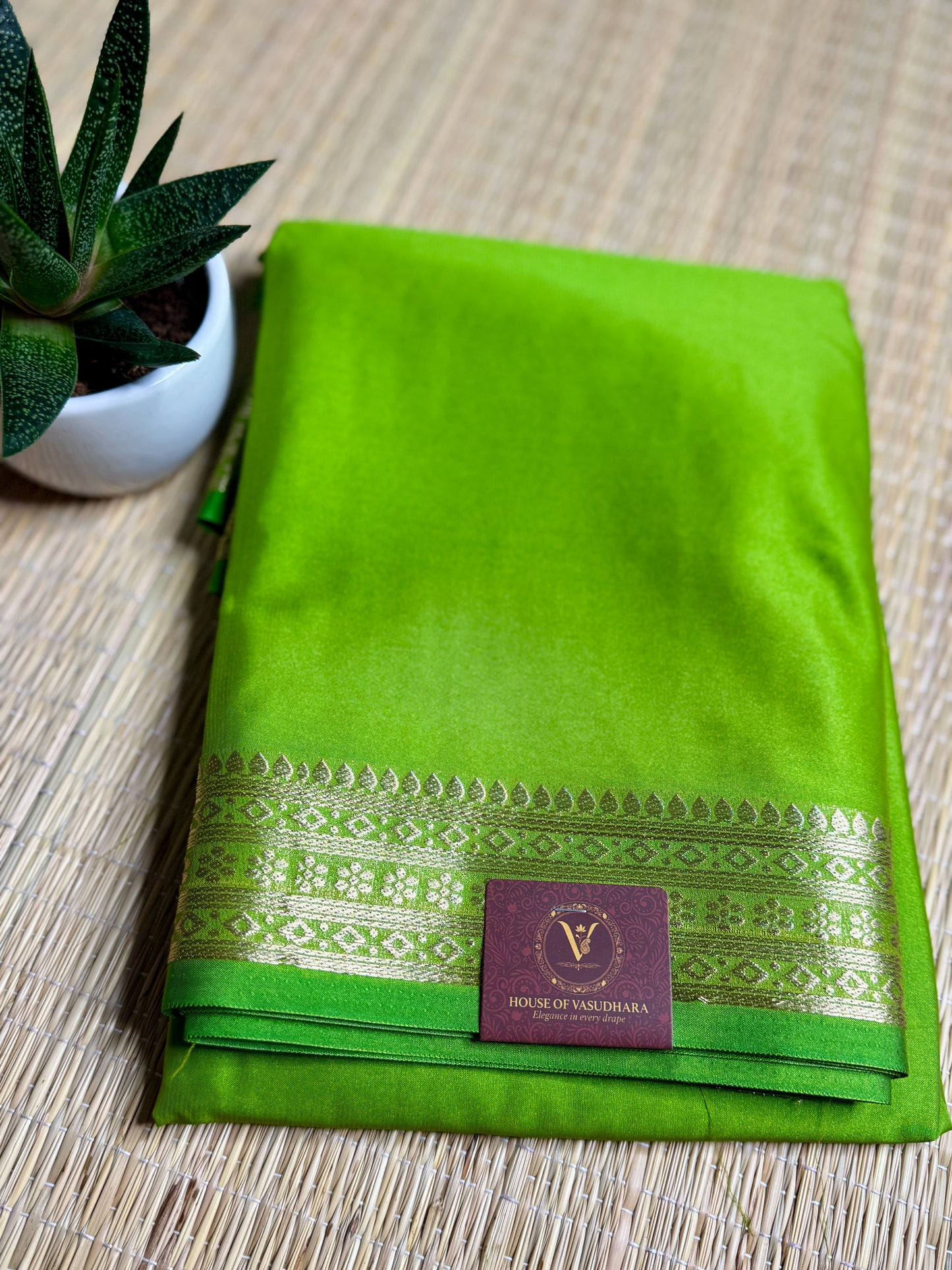 Parrot Green self colour Semi Mysore silk crepe