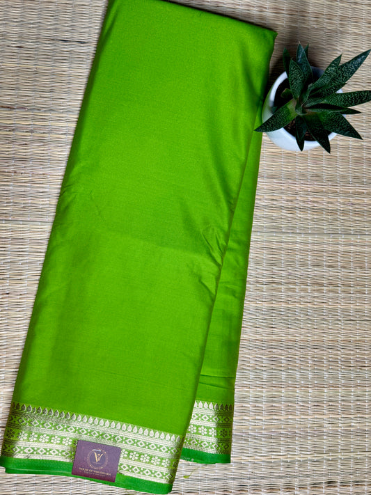 Parrot Green self colour Semi Mysore silk crepe