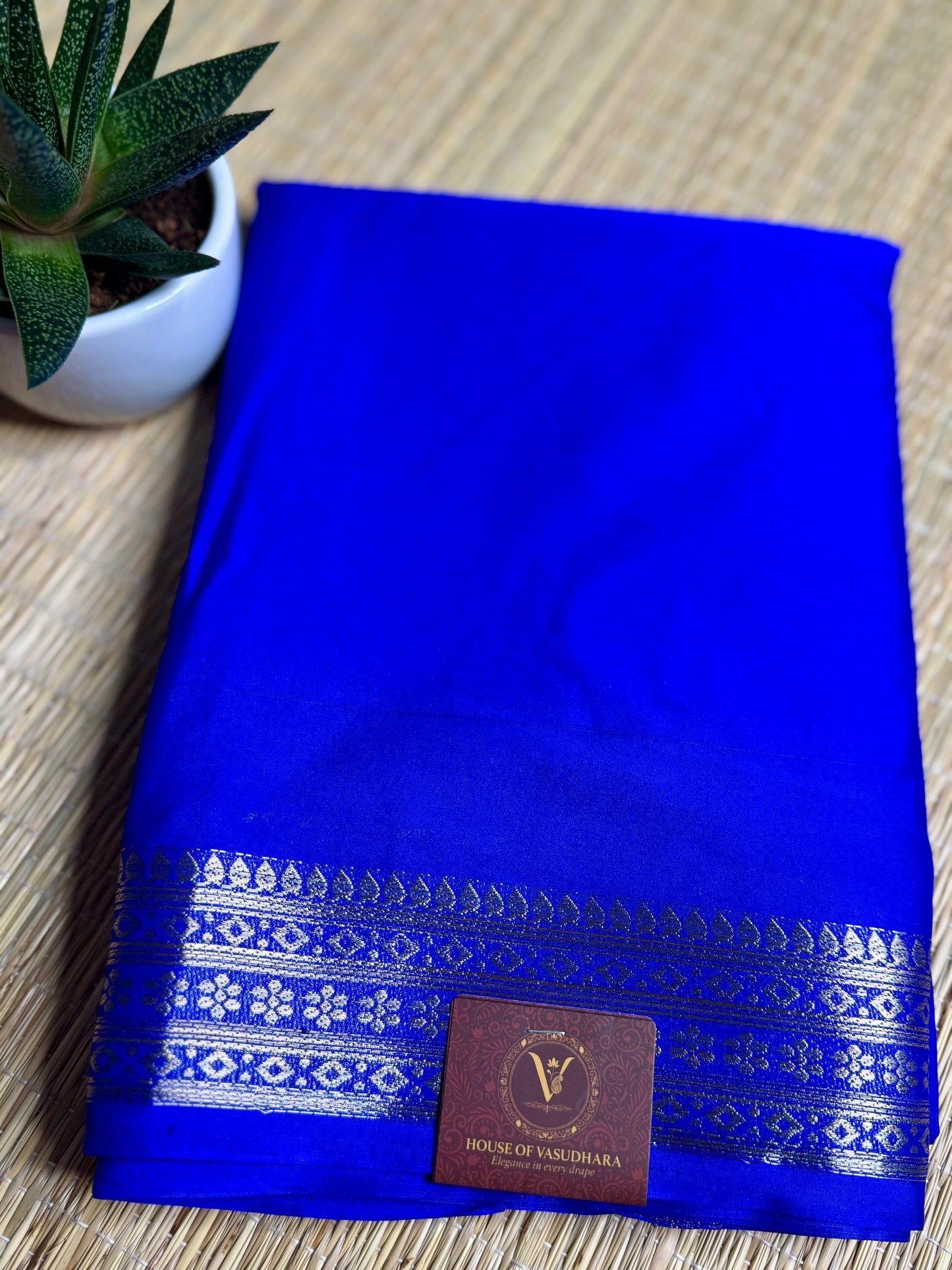 Royal Blue self colour Semi Mysore silk crepe