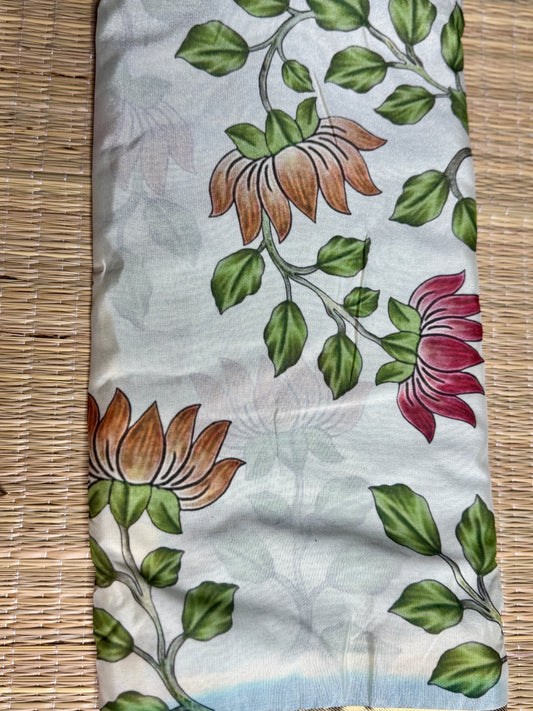 Blue & White 2D Kalamkari Mysore silk crepe